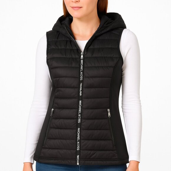 Women's Michael Kors Puffer Hooded Vest, Zip Front, Black Size XL - Picture 1 of 14